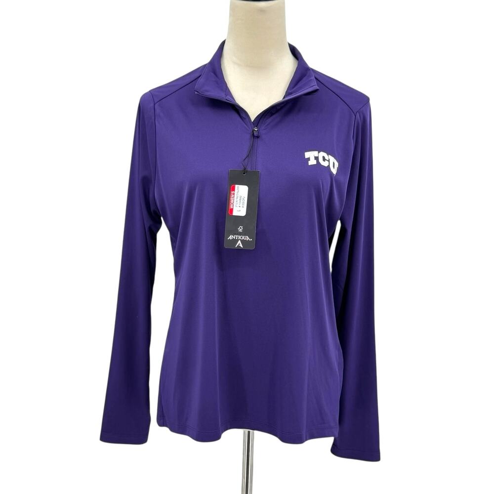NWT Antigua Women's TCU Collegiate Purple Q-Zip Embroidered Long Sleeve Shirt